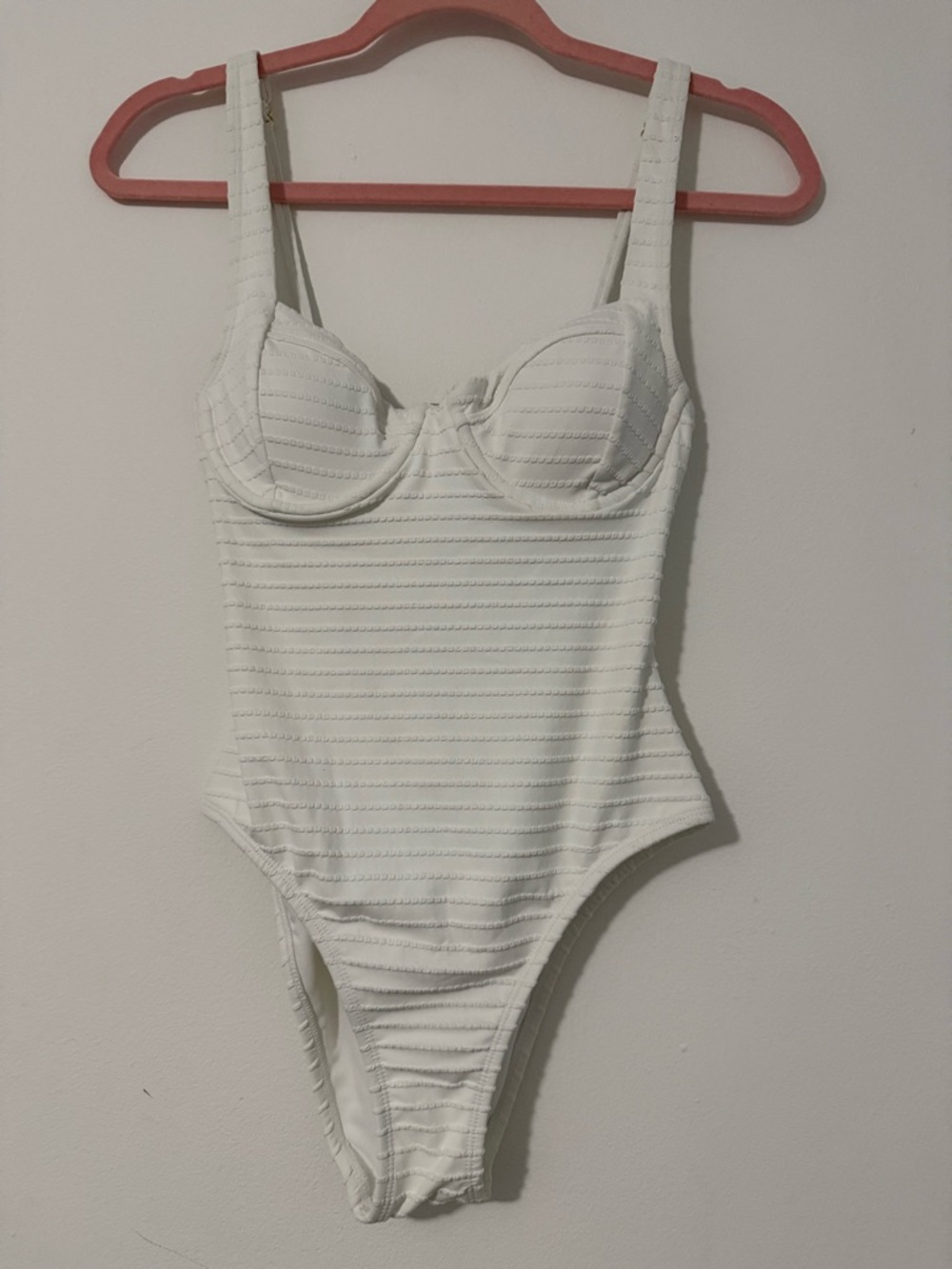 Time and Tru White Textured One-Piece Swimsuit with Gold Hardware